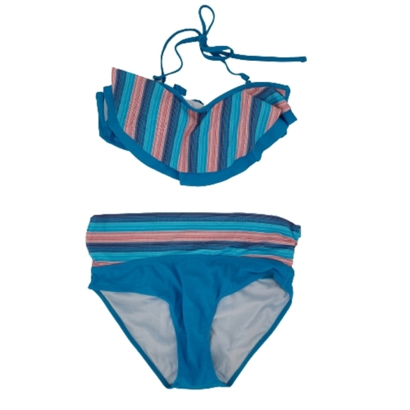 New Selma Stripe Ruffle High Rise Bikini Large - Picture 2 of 7